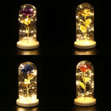 Maxbell Rose In Glass Dome Wooden Base Led Flower Lamps Purple