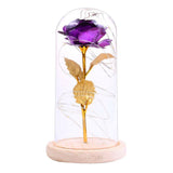 Maxbell Rose In Glass Dome Wooden Base Led Flower Lamps Purple