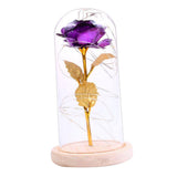 Maxbell Rose In Glass Dome Wooden Base Led Flower Lamps Purple