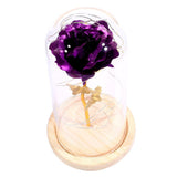 Maxbell Rose In Glass Dome Wooden Base Led Flower Lamps Purple