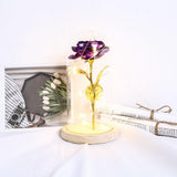 Maxbell Rose In Glass Dome Wooden Base Led Flower Lamps Purple