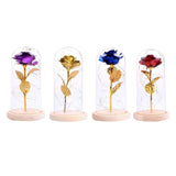Maxbell Rose In Glass Dome Wooden Base Led Flower Lamps Purple