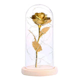Maxbell Rose In Glass Dome Wooden Base Led Flower Lamps Golden
