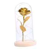 Maxbell Rose In Glass Dome Wooden Base Led Flower Lamps Golden