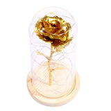 Maxbell Rose In Glass Dome Wooden Base Led Flower Lamps Golden