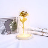 Maxbell Rose In Glass Dome Wooden Base Led Flower Lamps Golden