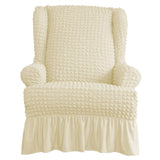 Maxbell Universal Seersucker Wingback Armchair Cover w/ Ruffle Skirts Creamy