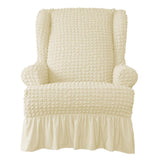 Maxbell Universal Seersucker Wingback Armchair Cover w/ Ruffle Skirts Creamy