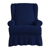 Maxbell Universal Seersucker Wingback Armchair Cover w/ Ruffle Skirts Blue