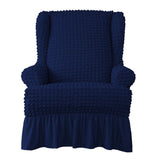 Maxbell Universal Seersucker Wingback Armchair Cover w/ Ruffle Skirts Blue