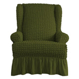 Maxbell Universal Seersucker Wingback Armchair Cover w/ Ruffle Skirts Green