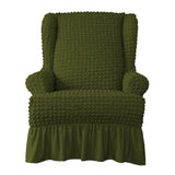 Maxbell Universal Seersucker Wingback Armchair Cover w/ Ruffle Skirts Green