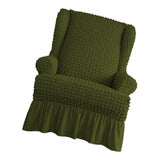 Maxbell Universal Seersucker Wingback Armchair Cover w/ Ruffle Skirts Green