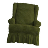 Maxbell Universal Seersucker Wingback Armchair Cover w/ Ruffle Skirts Green