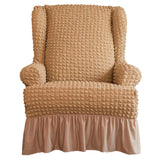 Maxbell Universal Seersucker Wingback Armchair Cover w/ Ruffle Skirts Camel