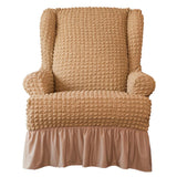 Maxbell Universal Seersucker Wingback Armchair Cover w/ Ruffle Skirts Camel