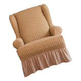 Maxbell Universal Seersucker Wingback Armchair Cover w/ Ruffle Skirts Camel