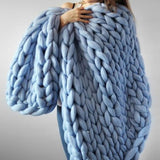 Maxbell Knitted Throw Blanket for Couch Machine Washable Light Blue
