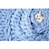 Maxbell Knitted Throw Blanket for Couch Machine Washable Light Blue