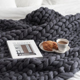 Maxbell Thick Knitted Wool Throw Blanket Chunky Sofa Blanket Kids Adults Deep Grey