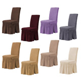 Ruffled Long Skirts Stretchy Dining Chair Cover for Wedding Party Beige