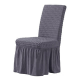 Ruffled Long Skirts Stretchy Dining Chair Cover for Wedding Party Grey