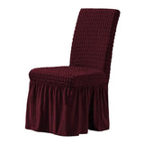 Ruffled Long Skirts Stretchy Dining Chair Cover for Wedding Party Wine Red