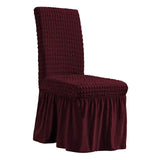 Ruffled Long Skirts Stretchy Dining Chair Cover for Wedding Party Wine Red