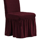 Ruffled Long Skirts Stretchy Dining Chair Cover for Wedding Party Wine Red