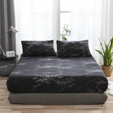 Deep Pocket Marble Printed Fitted Sheet Bed Sheet Cover black 99x190x35cm