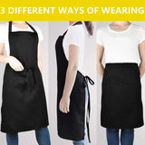 Set of 2 Large Kitchen Apron Comfortable Chef Bib for Women Men Solid Color black