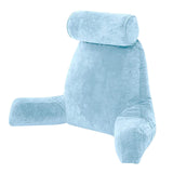 Maxbell Premium Large Backrest Reading Bed Rest Pillow w/ Arms Pockets Neck Roll light blue