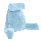 Maxbell Premium Large Backrest Reading Bed Rest Pillow w/ Arms Pockets Neck Roll light blue