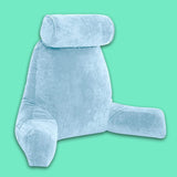 Maxbell Premium Large Backrest Reading Bed Rest Pillow w/ Arms Pockets Neck Roll light blue