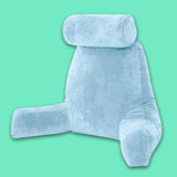 Maxbell Premium Large Backrest Reading Bed Rest Pillow w/ Arms Pockets Neck Roll light blue