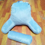 Maxbell Premium Large Backrest Reading Bed Rest Pillow w/ Arms Pockets Neck Roll light blue