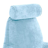 Maxbell Premium Large Backrest Reading Bed Rest Pillow w/ Arms Pockets Neck Roll light blue