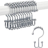 Metal Double Roller Glide Ring Set of 12 Shower Curtain Hooks Chrome