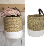 Woven Straw Basket with Handle Hanging or Stand Flower Pot Hanging Baskets Dual Color Small