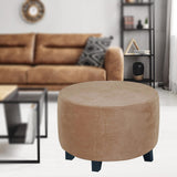 Round Ottoman Slipcover Footrest Covers for Diameter 48-55cm Leather color