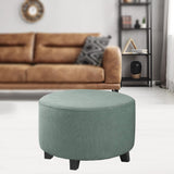 Spandex Jacquard Round Ottoman Slipcover Footrest Covers Light Green
