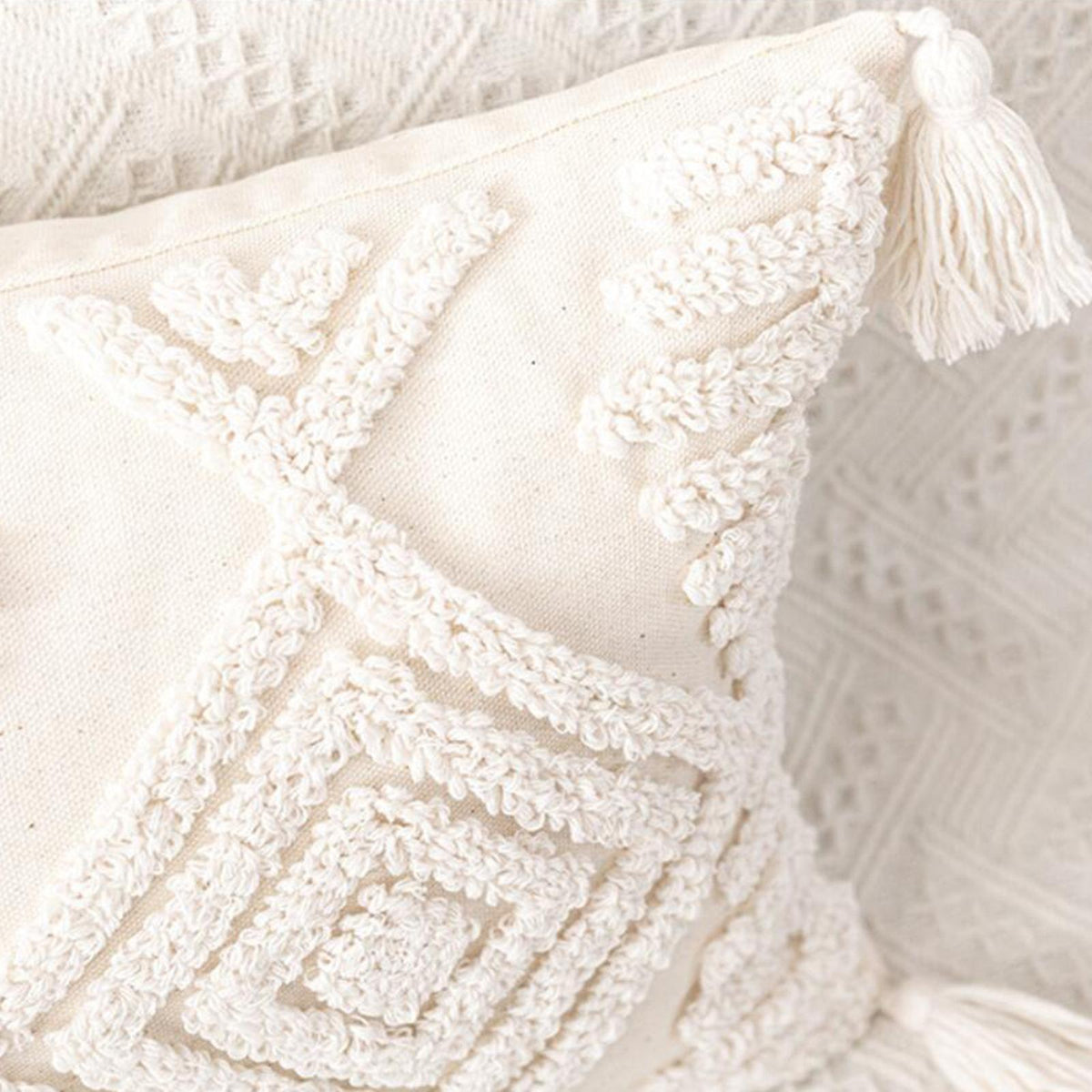 Boho Farmhouse Throw Pillow Cover Tassels Woven Tufted Cushion Case for Bed 30x50 A