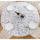 Round PVC Tablecloth Waterproof Table Cover Home Decor Grey Chrysanthemum