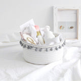 Lovely Soft Storage Basket Woven Cotton Thread Wool Ball Tabletop Decoration Gray Plush Ball