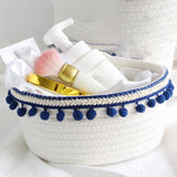 Lovely Soft Storage Basket Woven Cotton Thread Wool Ball Tabletop Decoration Dark Blue Plush Ball