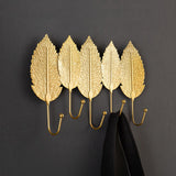 Nordic Golden Wall Hanger Wall Mount Hanging Leaf Shape Hooks Jewelry Closet B
