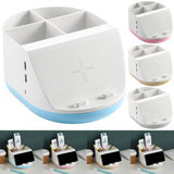 Maxbell Makeup Storage Holder Phone Charging Station Stationery Organizer Blue