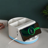 Maxbell Makeup Storage Holder Phone Charging Station Stationery Organizer Blue