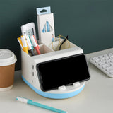 Maxbell Makeup Storage Holder Phone Charging Station Stationery Organizer Blue