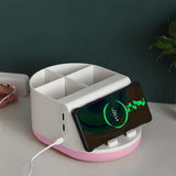 Maxbell Makeup Storage Holder Phone Charging Station Stationery Organizer Pink